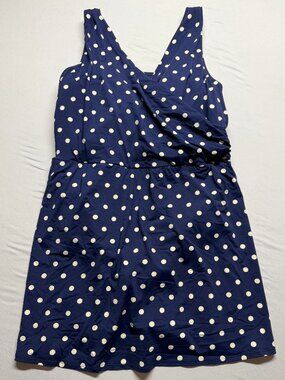 Lands' End Womens Swim Dress | 24W | Polka Dot Blue White